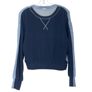 Splendid Crew Neck Sweater Long Sleeve Two-Tone Top Navy Blue Womens Size Small
